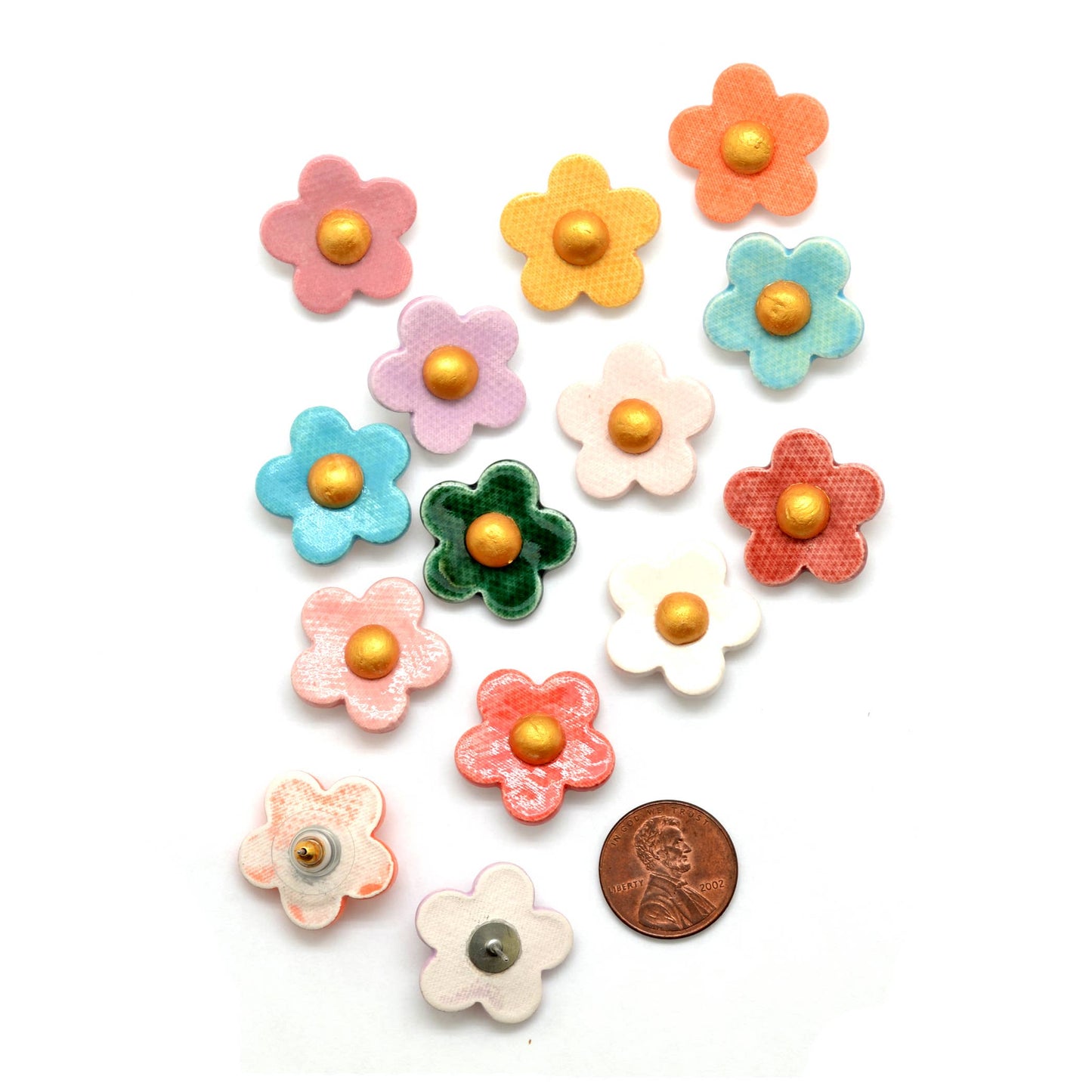 Ceramic Golden Flower Stud Earrings - Assorted