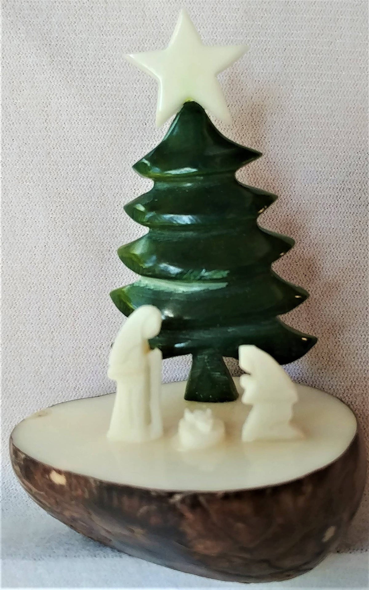 Carved Tagua Nut Nativity Scene - Green Tree