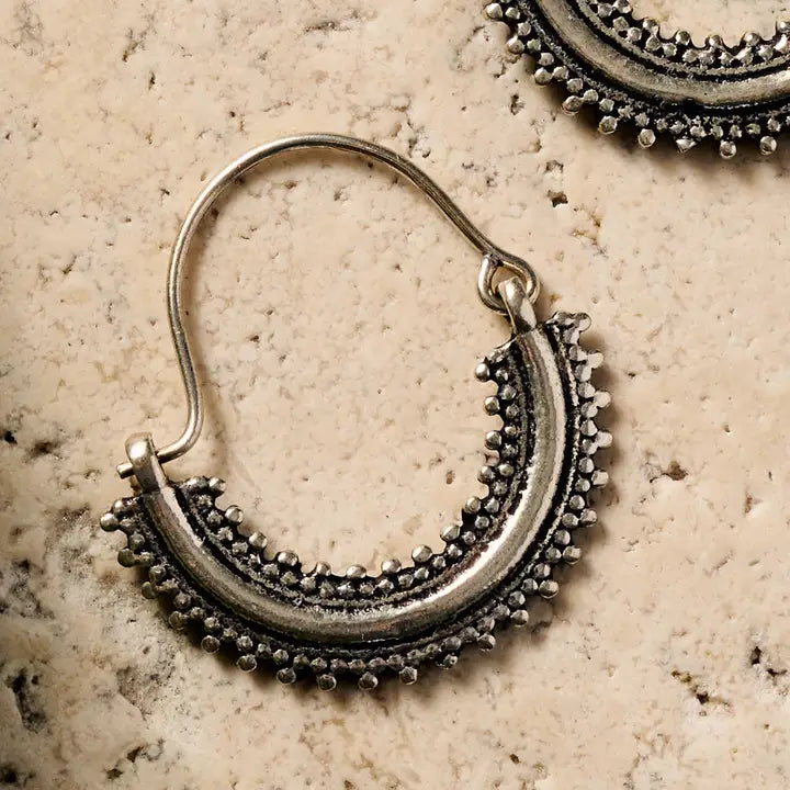 Manake Silvertone Arc Dangle Earrings