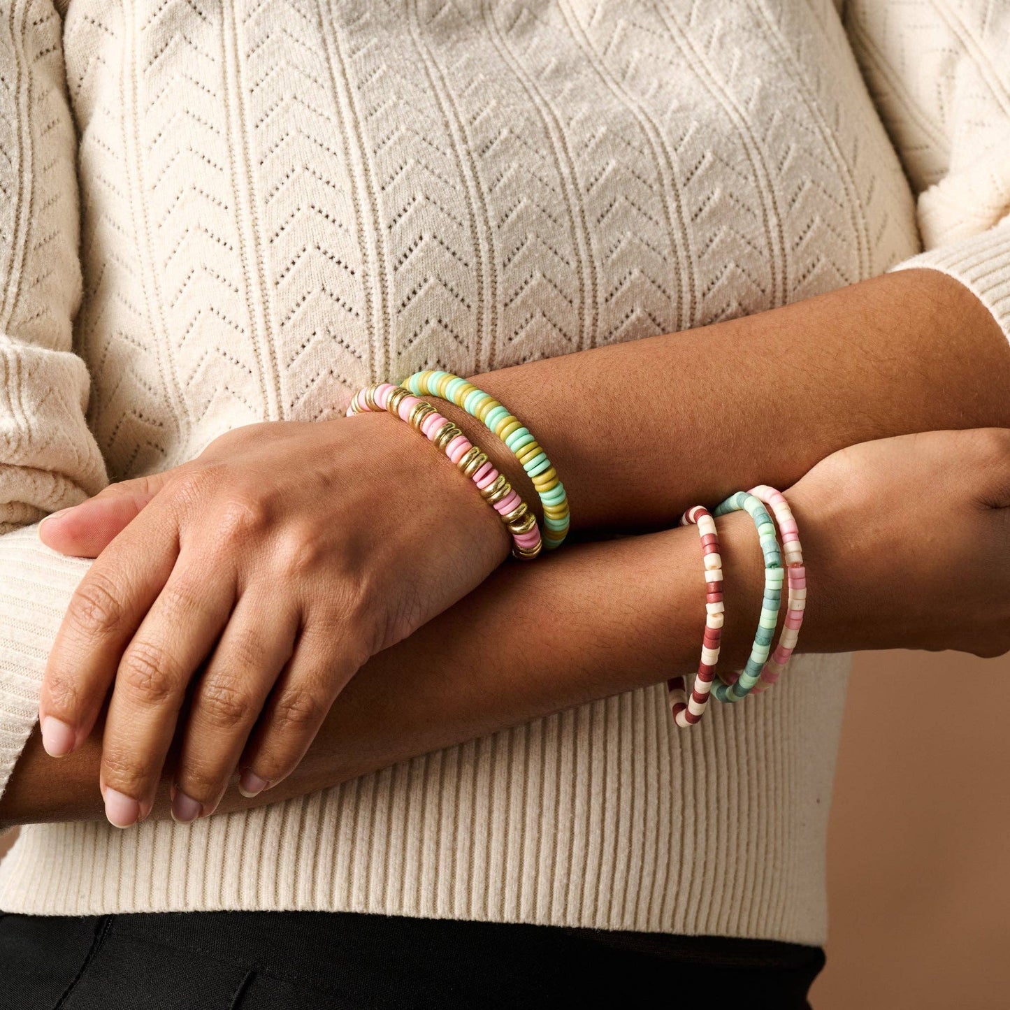 Thota Bone Bead Bracelet - Tan+Brown
