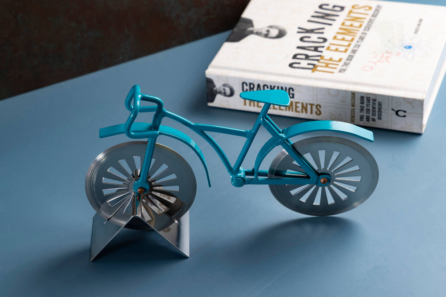Bicycle Pizza Cutter - Blue Frame with Stand