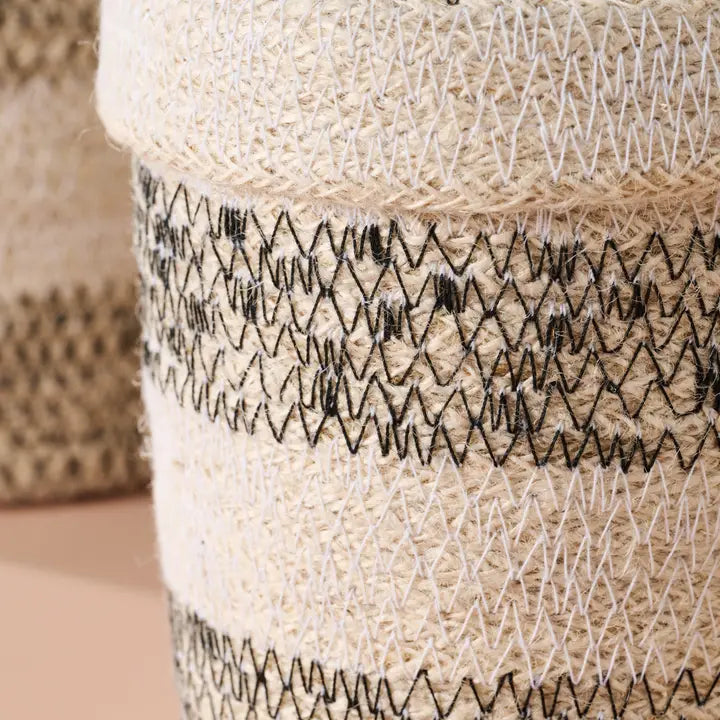 Dorakata Stitched Jute Basket - 6.5''H