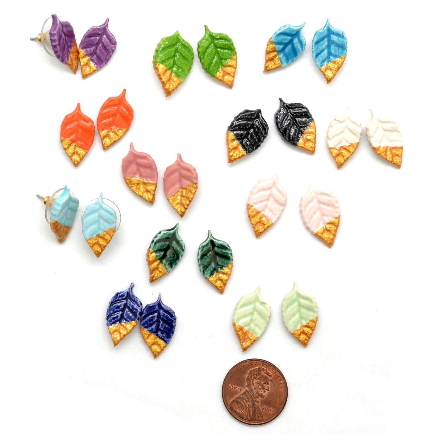 Ceramic Golden Leaf Stud Earrings - Assorted