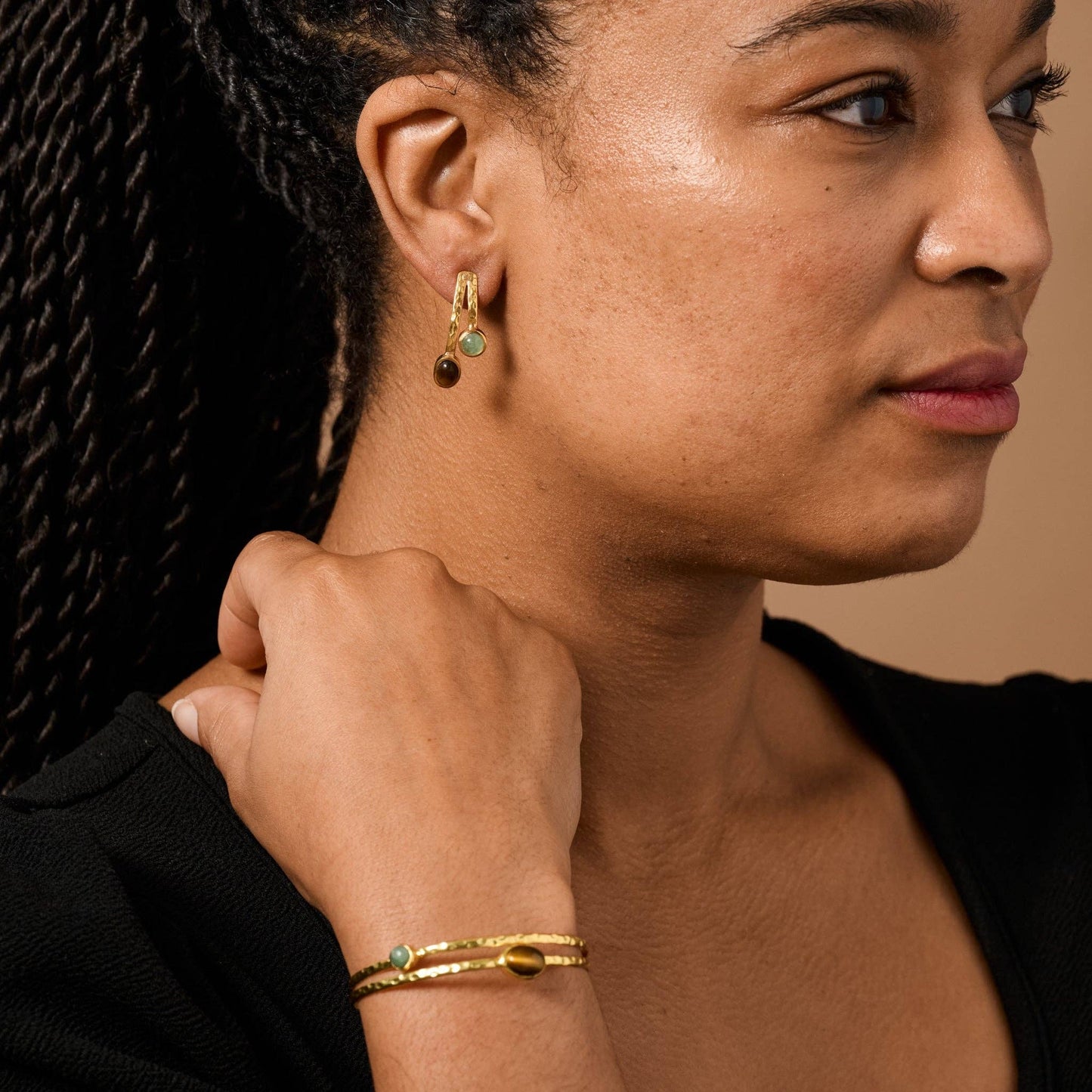 Sanja Tiger + Glass Stone Post Earrings