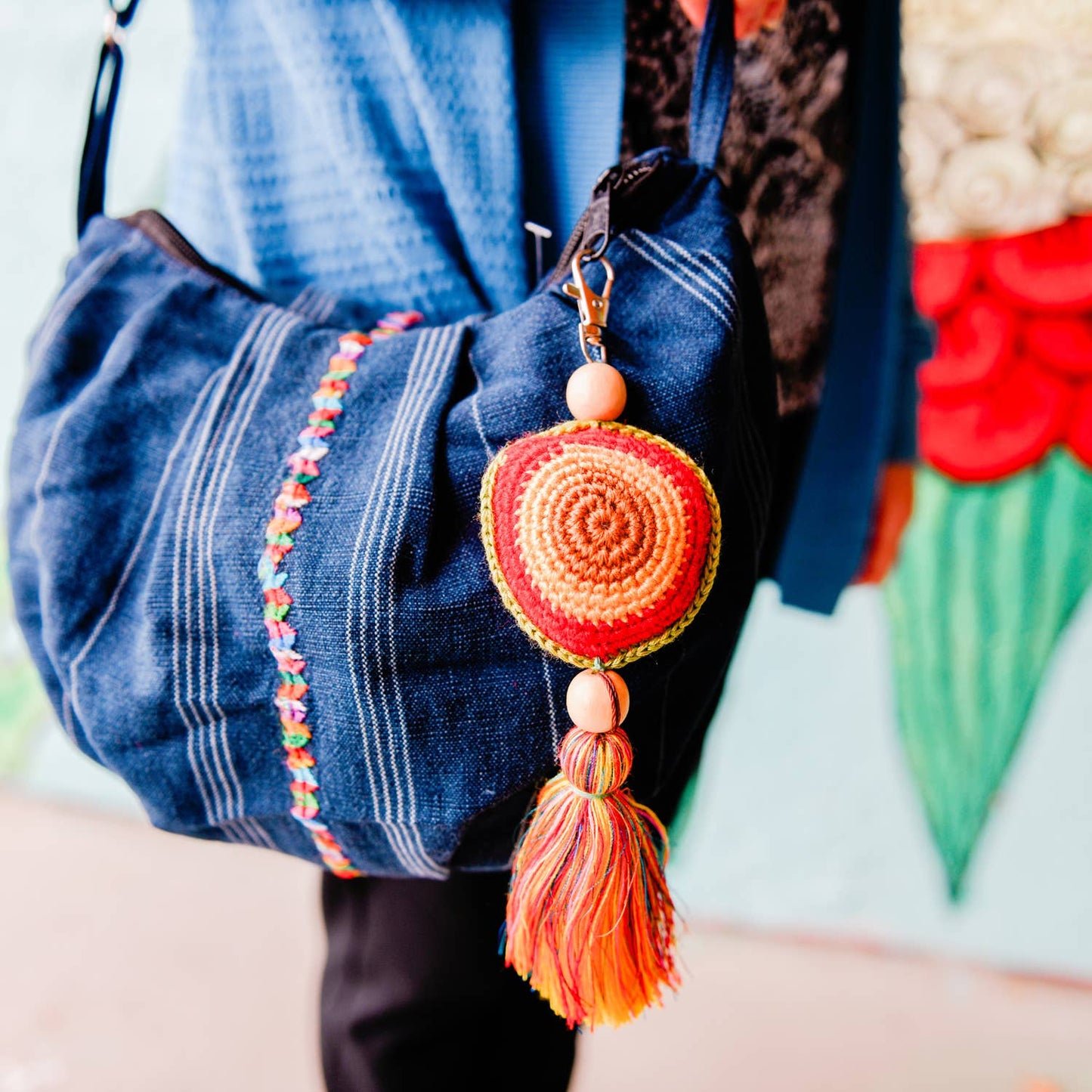 Crochet Hacky Sack Zipper Pull with Fringe