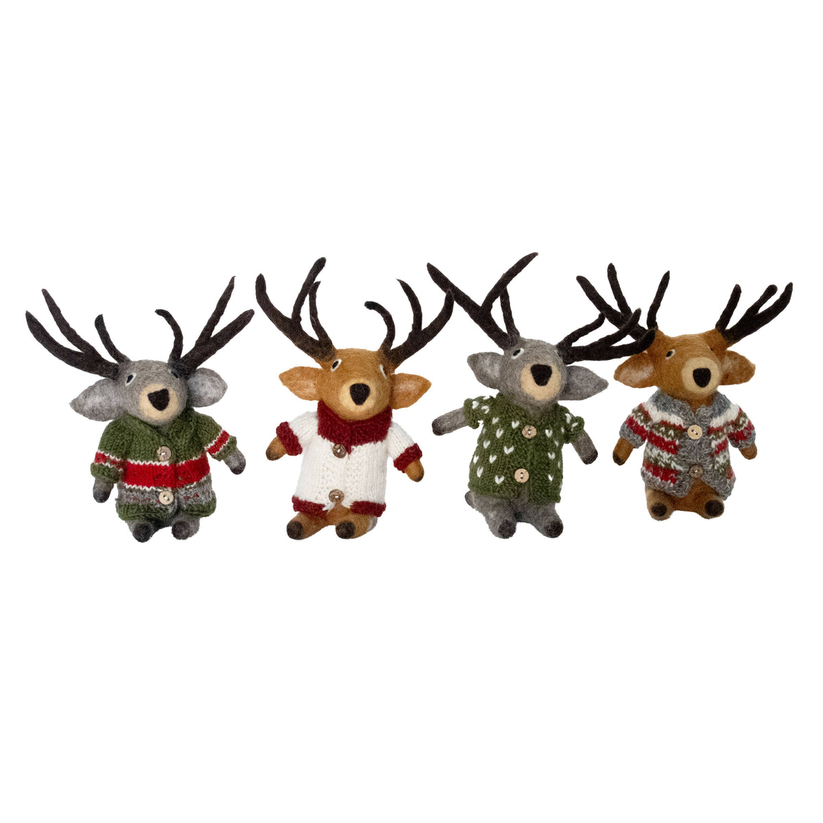 Sitting Reindeer w/ Handknit Sweaters