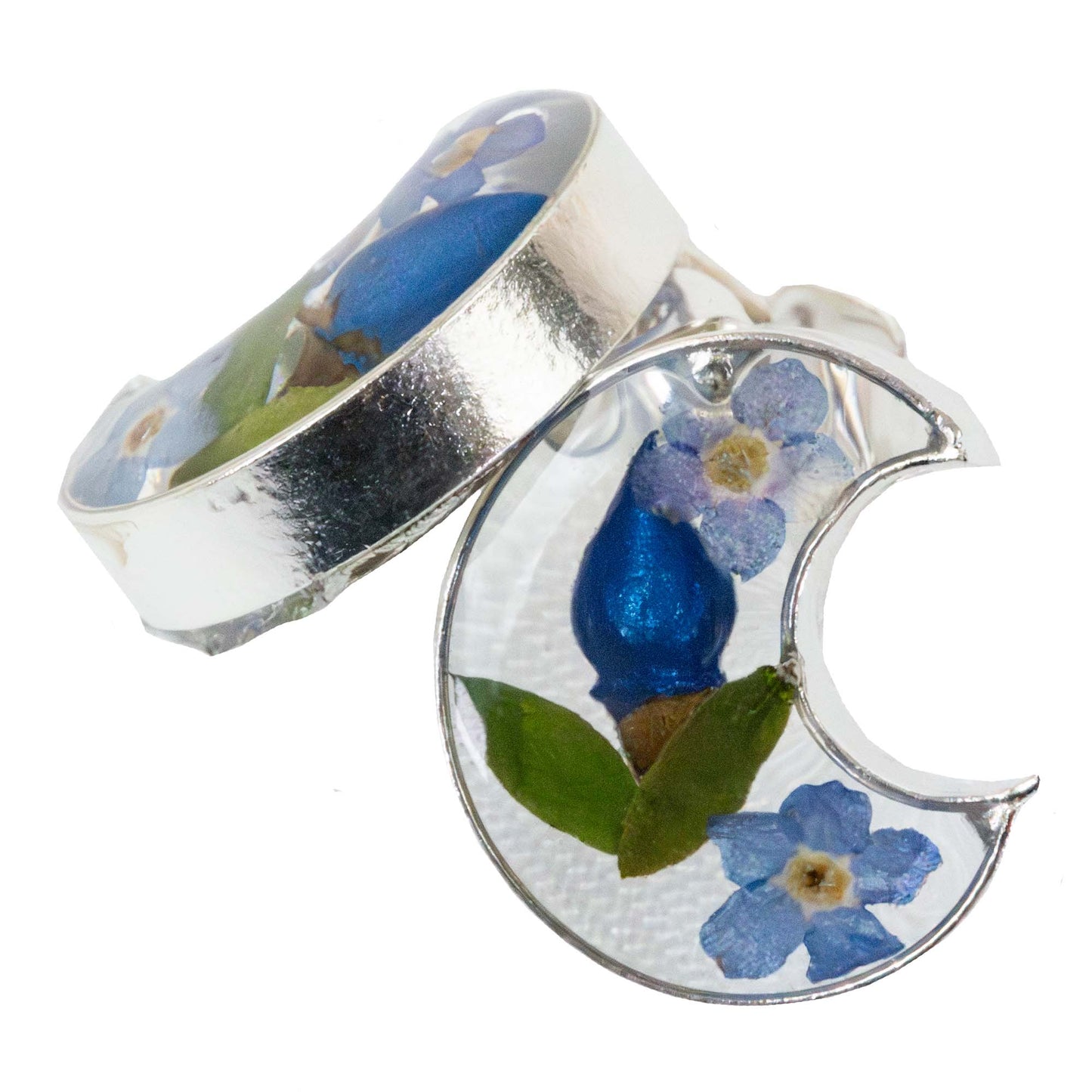 Pressed Flower Crescent Stud Earrings - Assorted