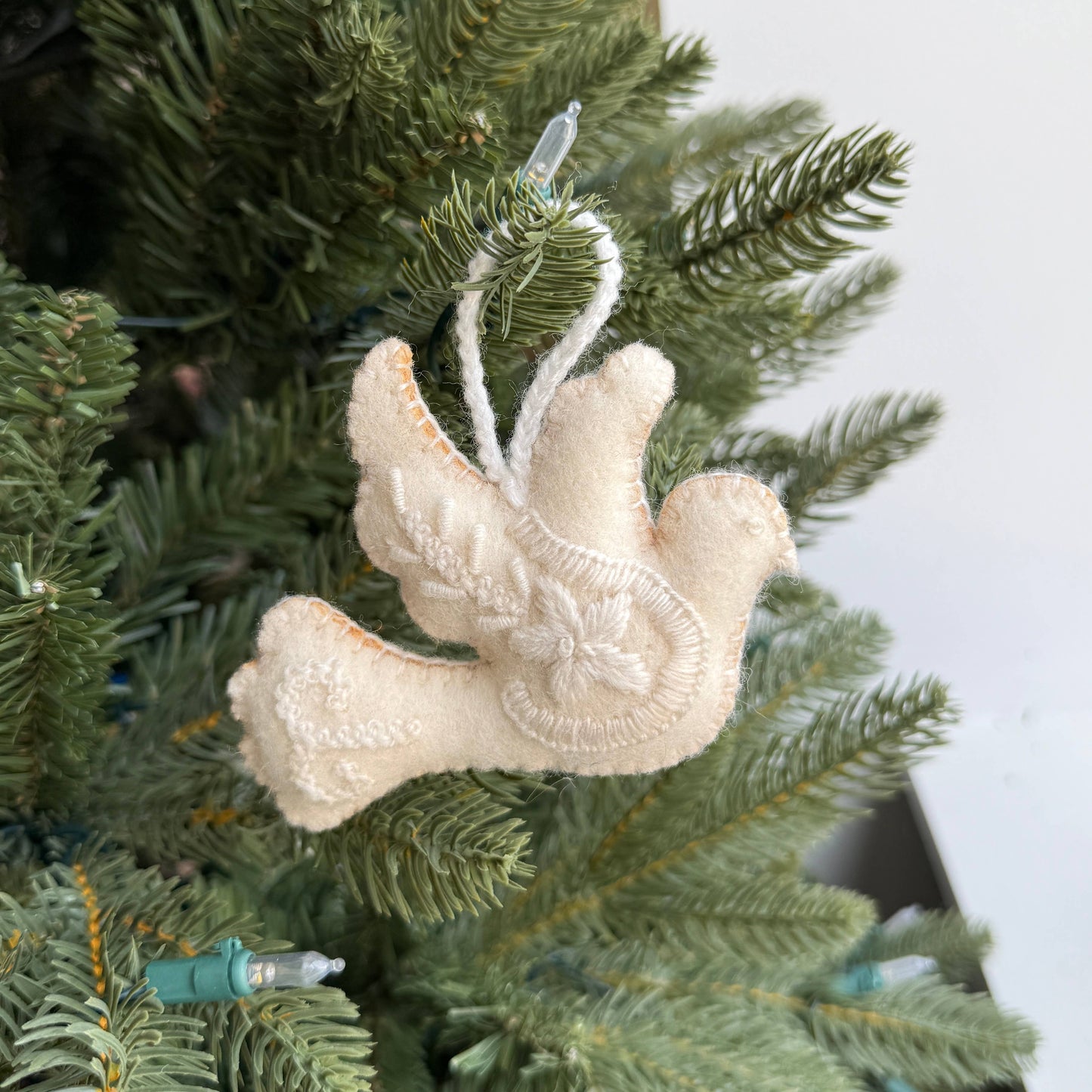White Dove Embroidered Wool Ornament