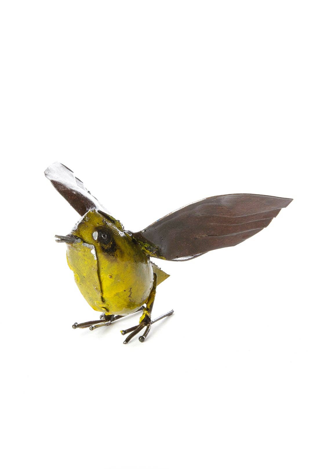 Yellow Fluttering Bird Recycled Metal Sculpture