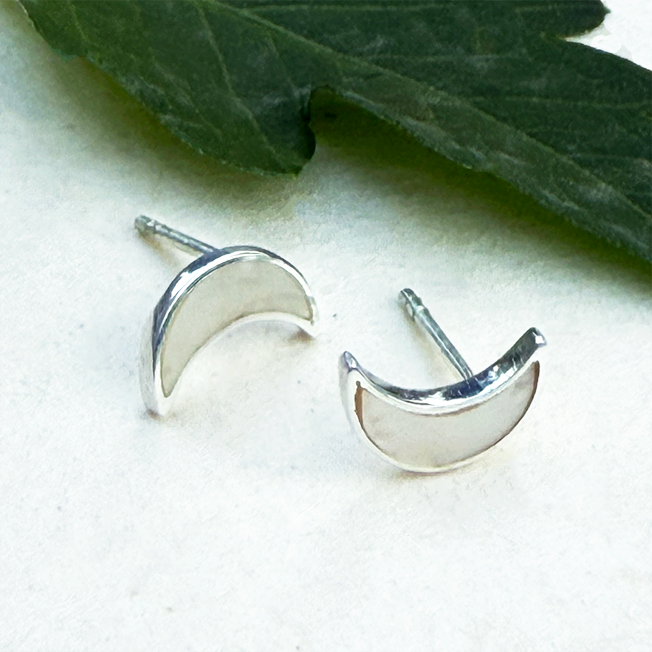 Mother-of-Pearl Moon Studs - Sterling Silver