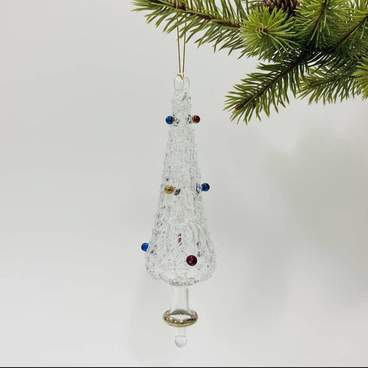 Blown Glass Ornament - Pine Tree White