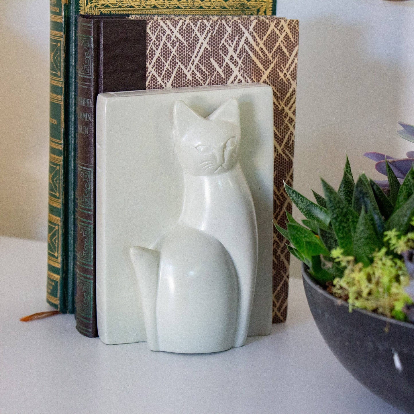 Soapstone Majestic Sitting Cat Bookends - Set of 2