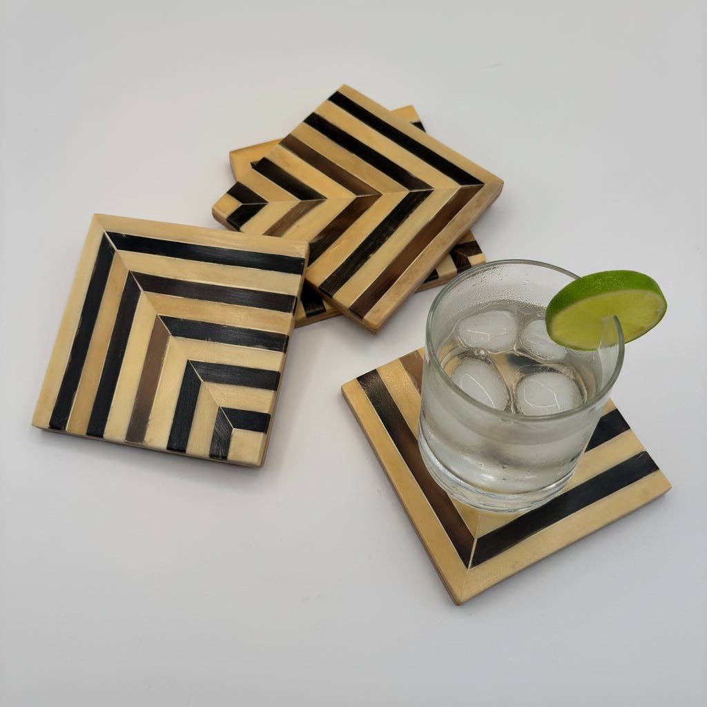 Wood & Camel Bone Coaster Set of 4 - Chevrons