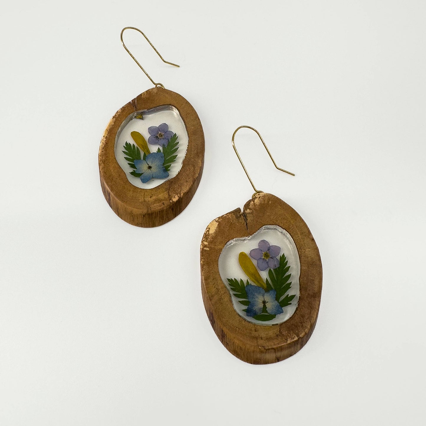 Botanical Wood-Framed Flower Earrings