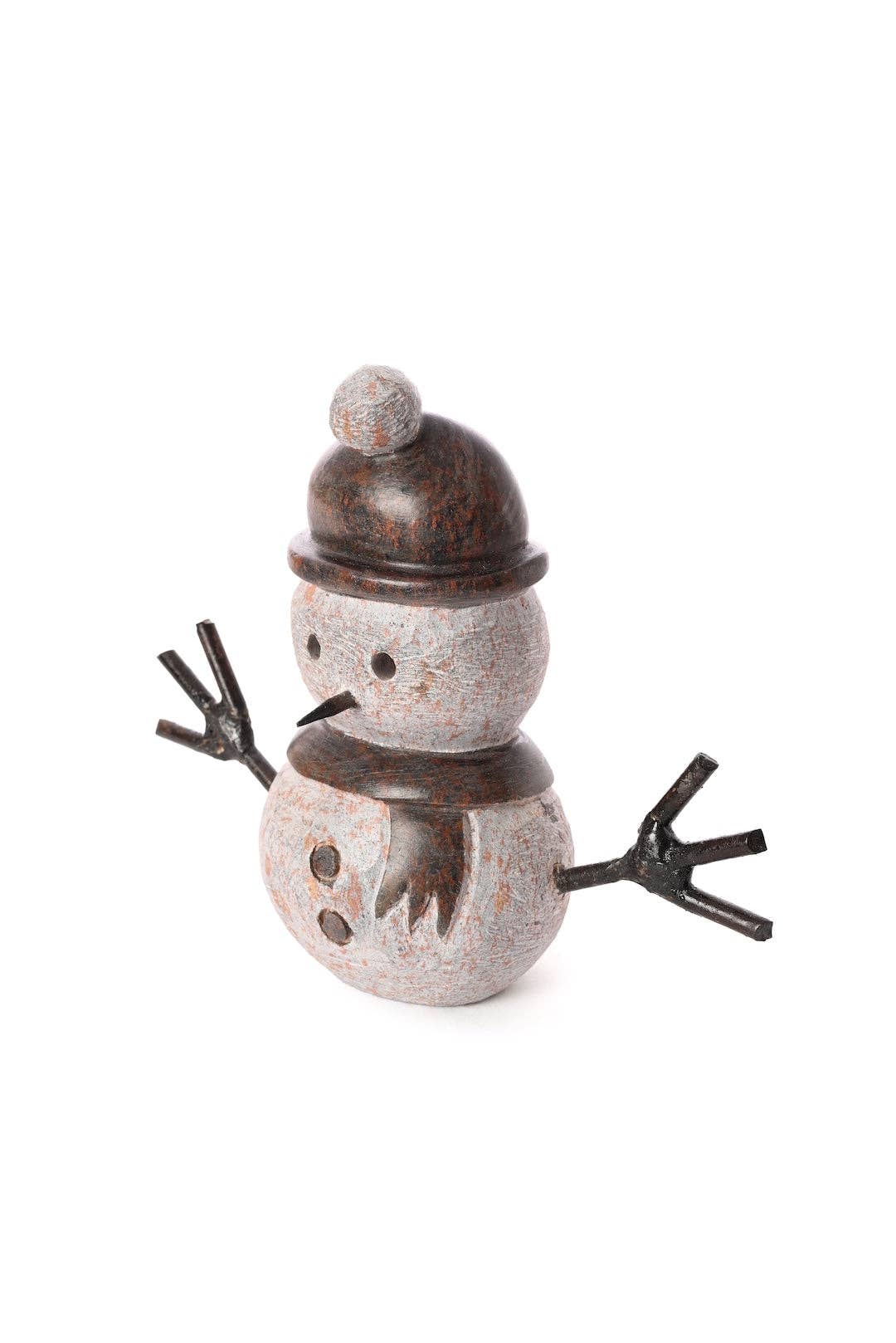 Small Snowman Stone and Metal Sculpture
