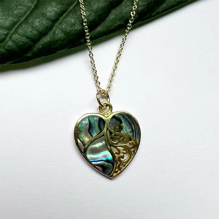 Abalone Heart Necklace - Brass