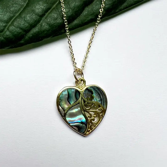 Abalone Heart Necklace - Brass