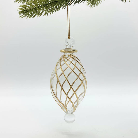 Blown Glass Small Ornament - Swirl Oval