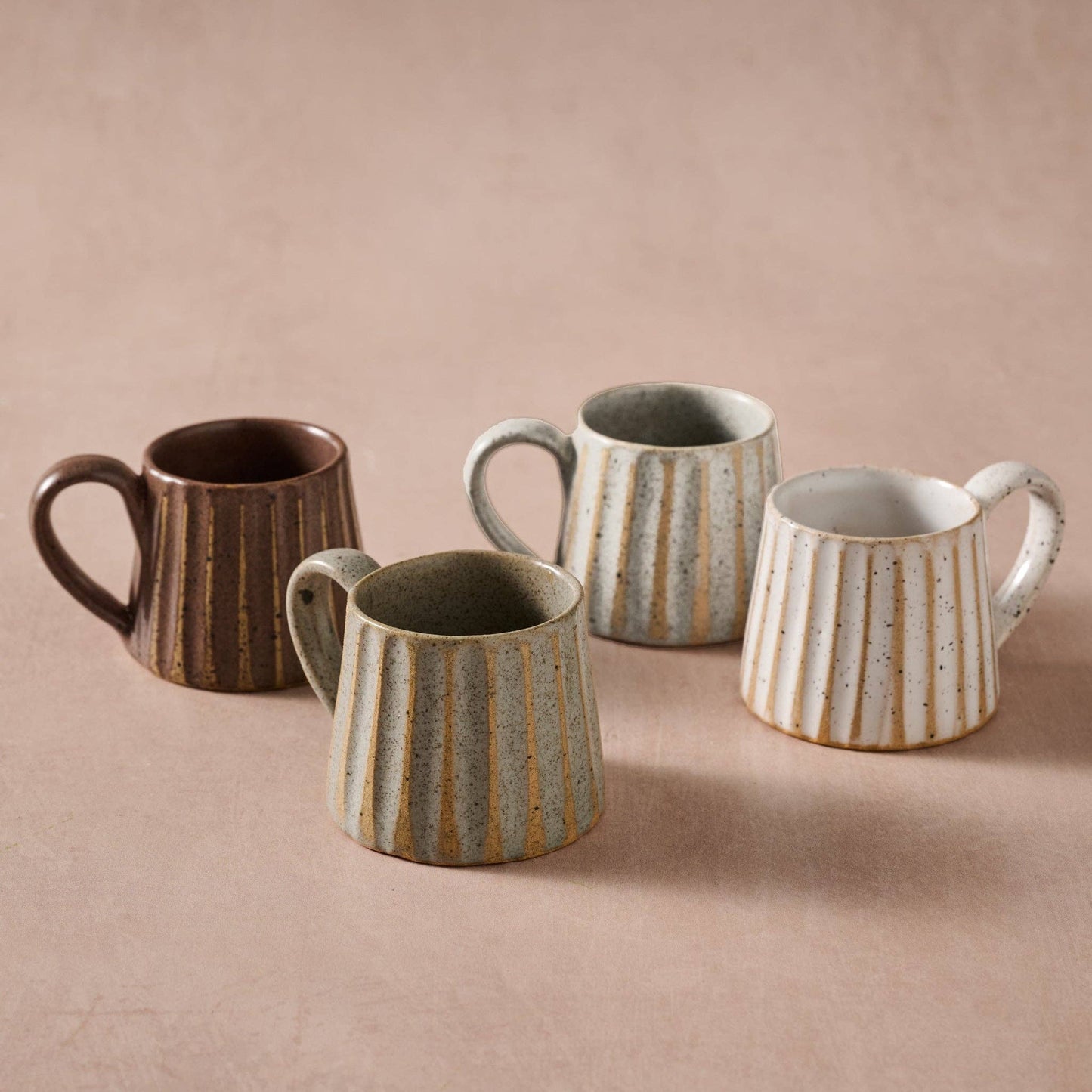 Sundara Conical Fluted Ceramic Espresso Mugs - Assorted