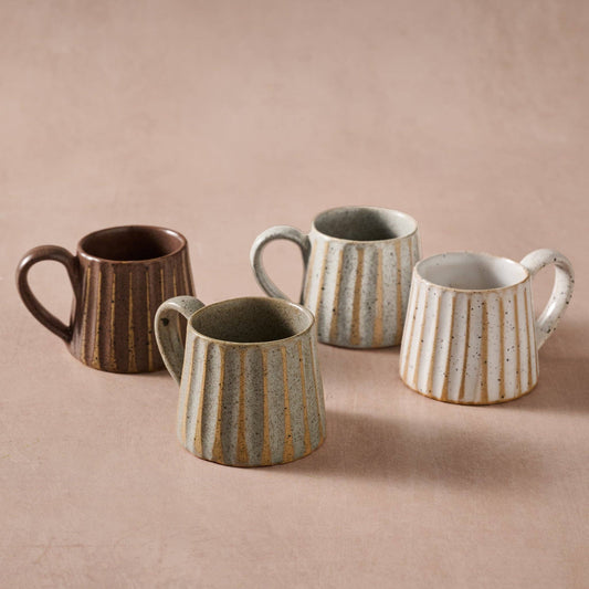 Sundara Conical Fluted Ceramic Espresso Mugs - Assorted
