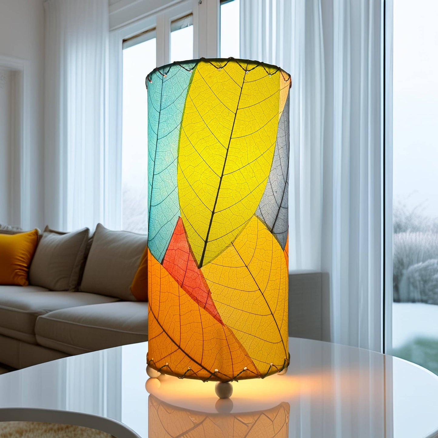 12'' Cocoa Leaf Cylinder Lamp - Multi