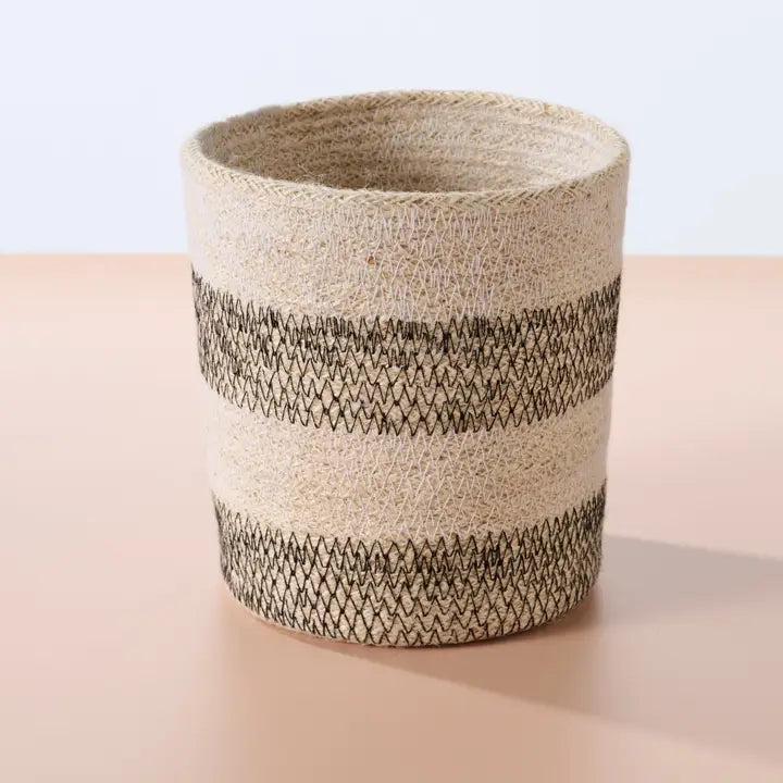Dorakata Stitched Jute Basket - 6.5''H