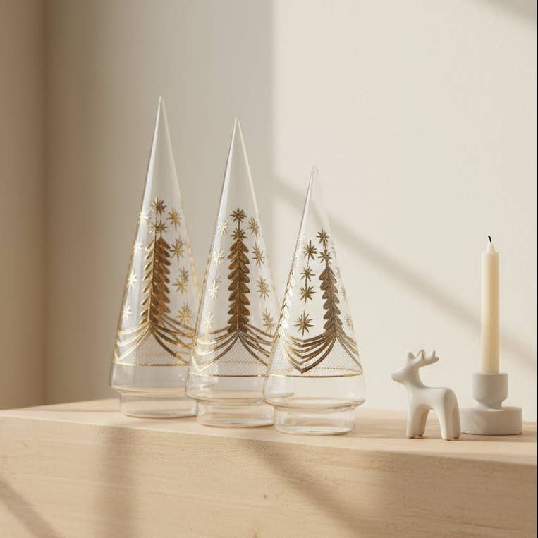 Blown Glass Christmas Tree - Engraved Silver & Gold