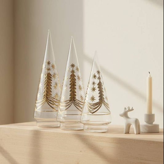 Blown Glass Christmas Tree - Engraved Silver & Gold