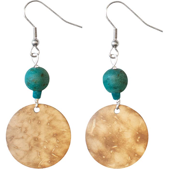 Coconut Dangle Earrings - Teal