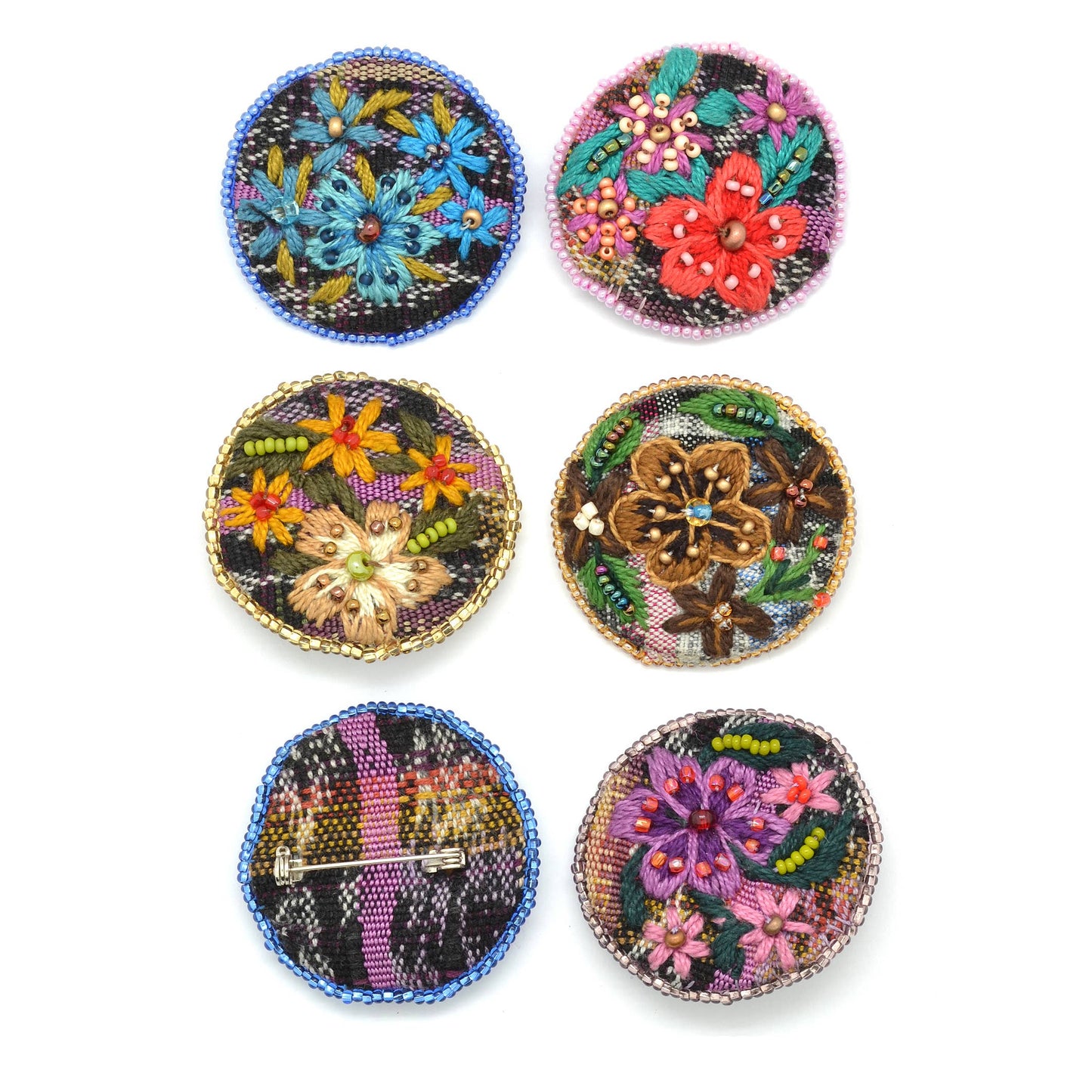 Embroidered Flowers Pins - Assorted