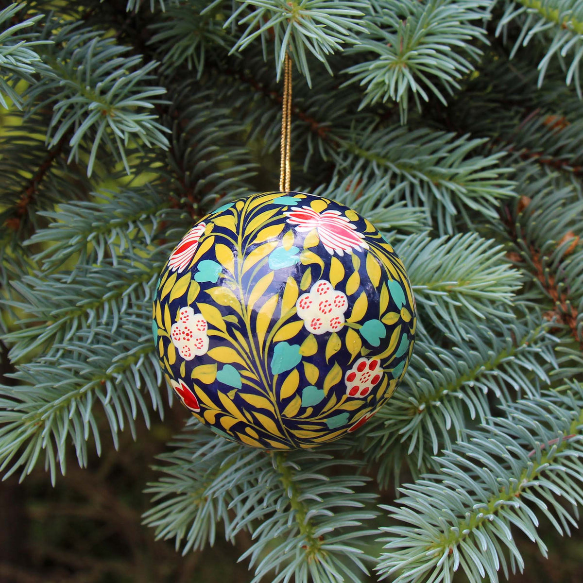 Handpainted Ornament - Rich Green w/ Burnt Red Flowers