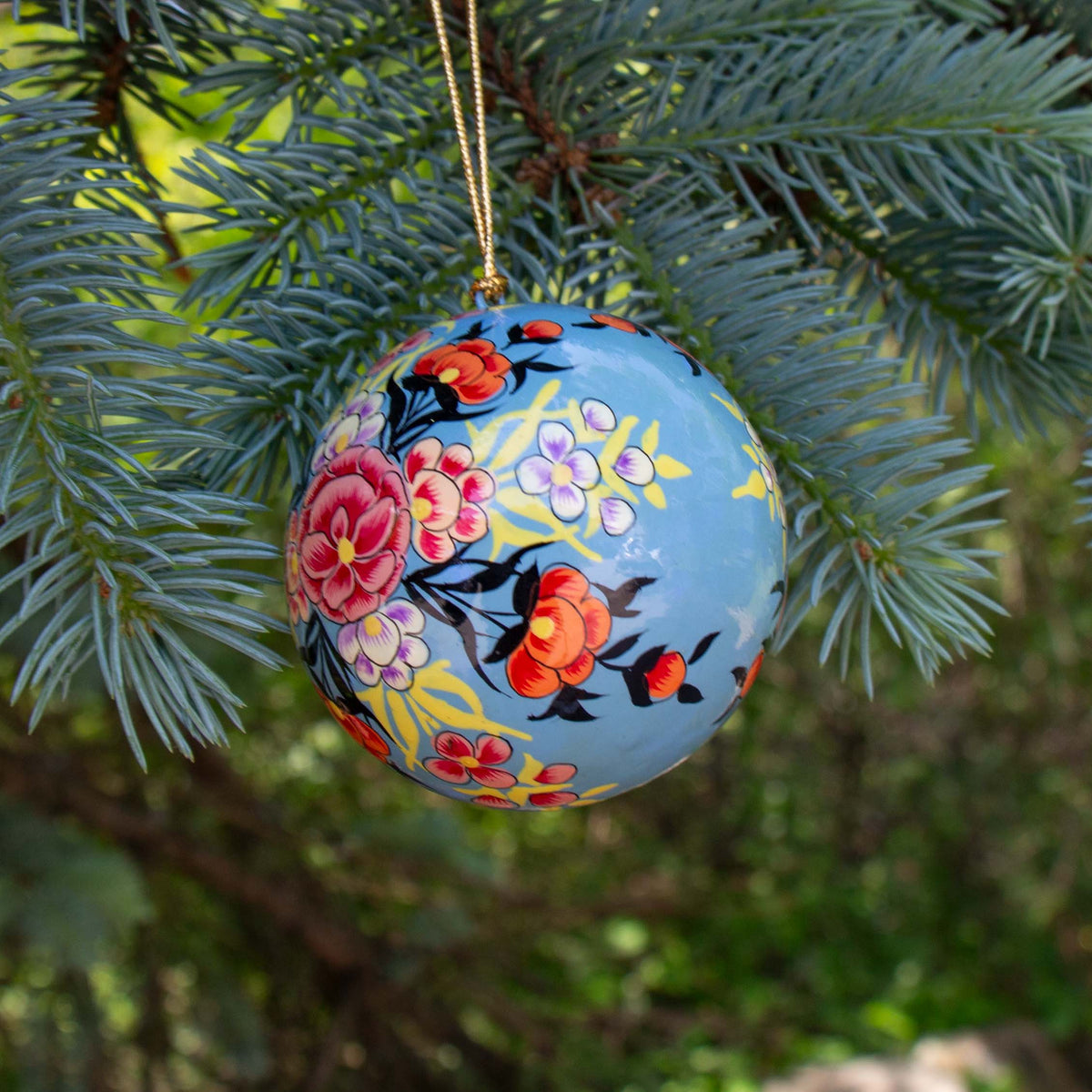 Handpainted Ornament - Periwinkle w/ Pink Peony Flowers