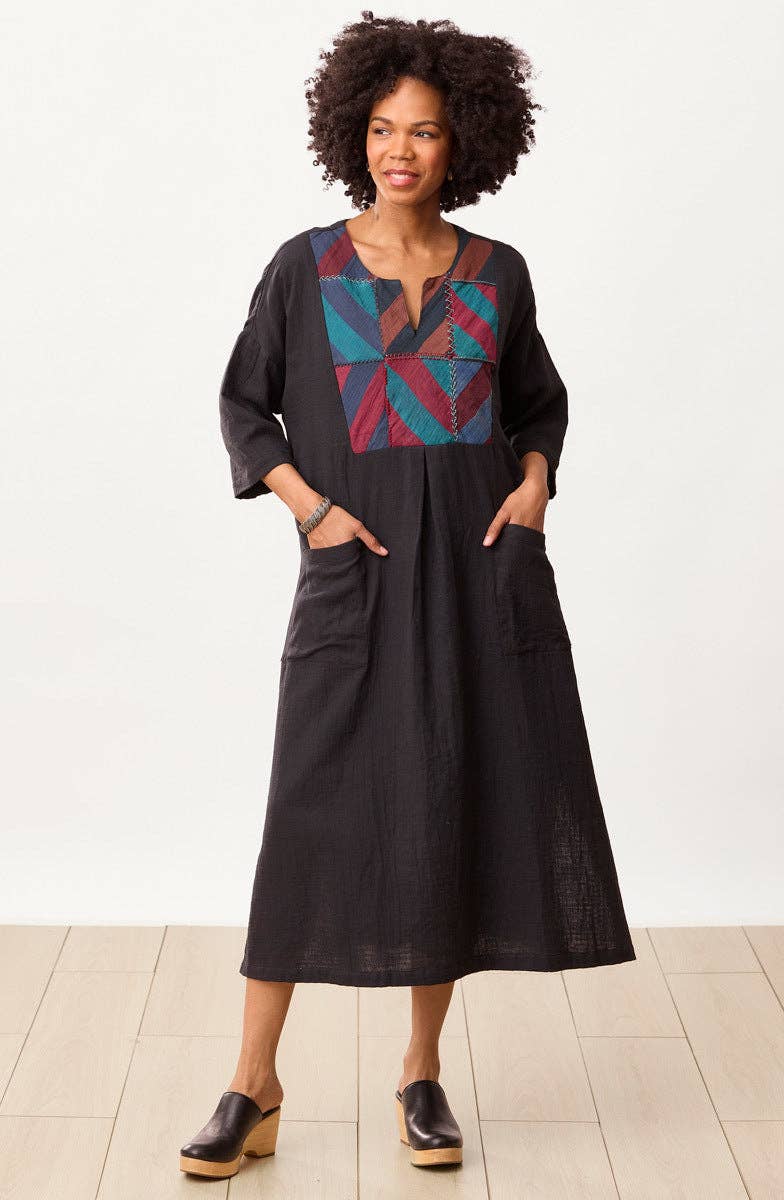 Reshma Cotton Double Gauze Kaftan - Black/Multi