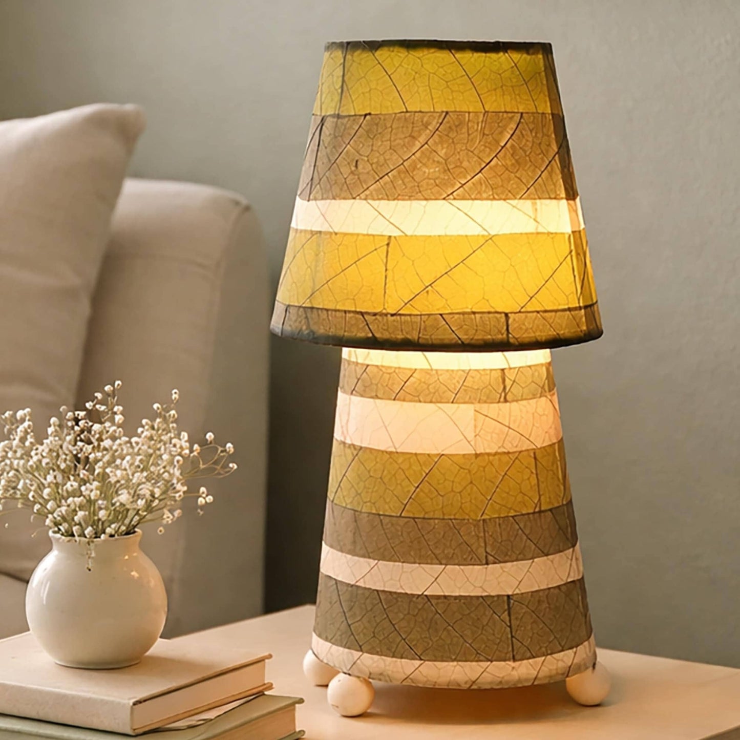 Striped Tapered Table Lamp - Green
