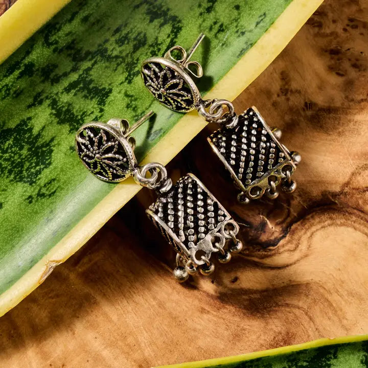 Dohara Silvertone Jhumka Drop Earrings