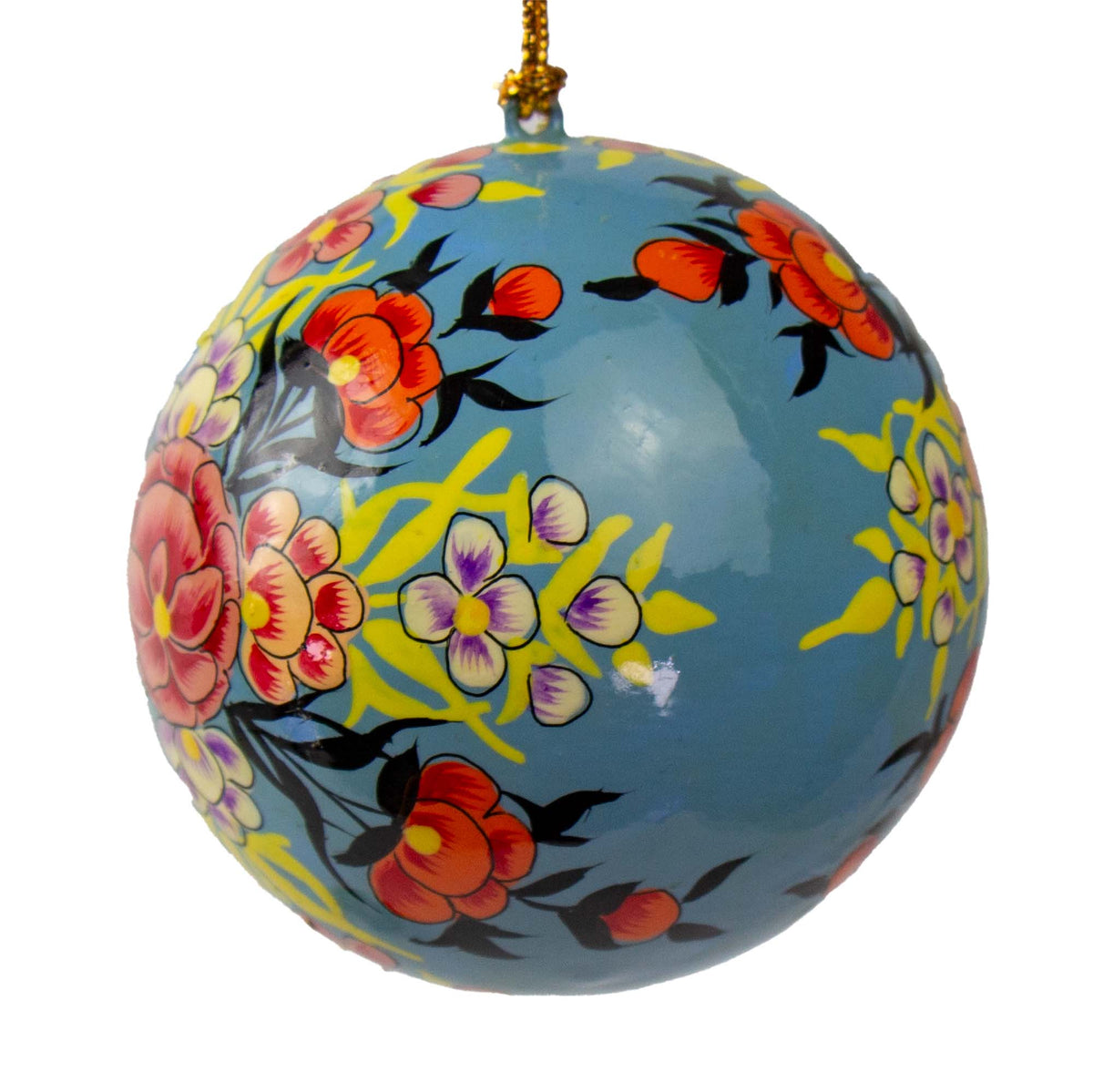Handpainted Ornament - Periwinkle w/ Pink Peony Flowers