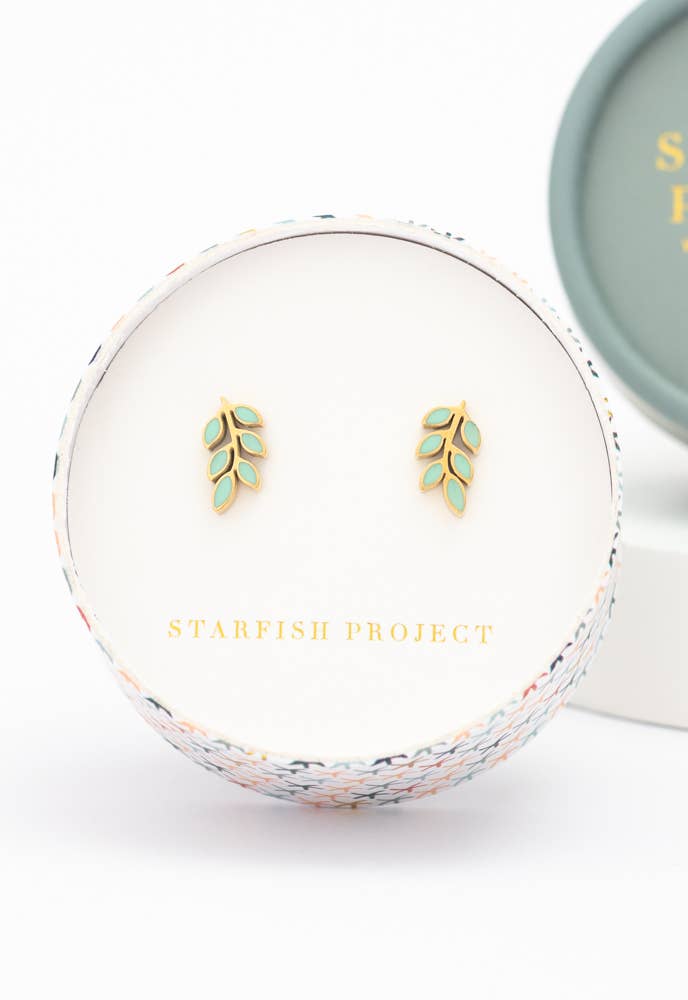 Rowen Leaf Stud Earrings - Mint