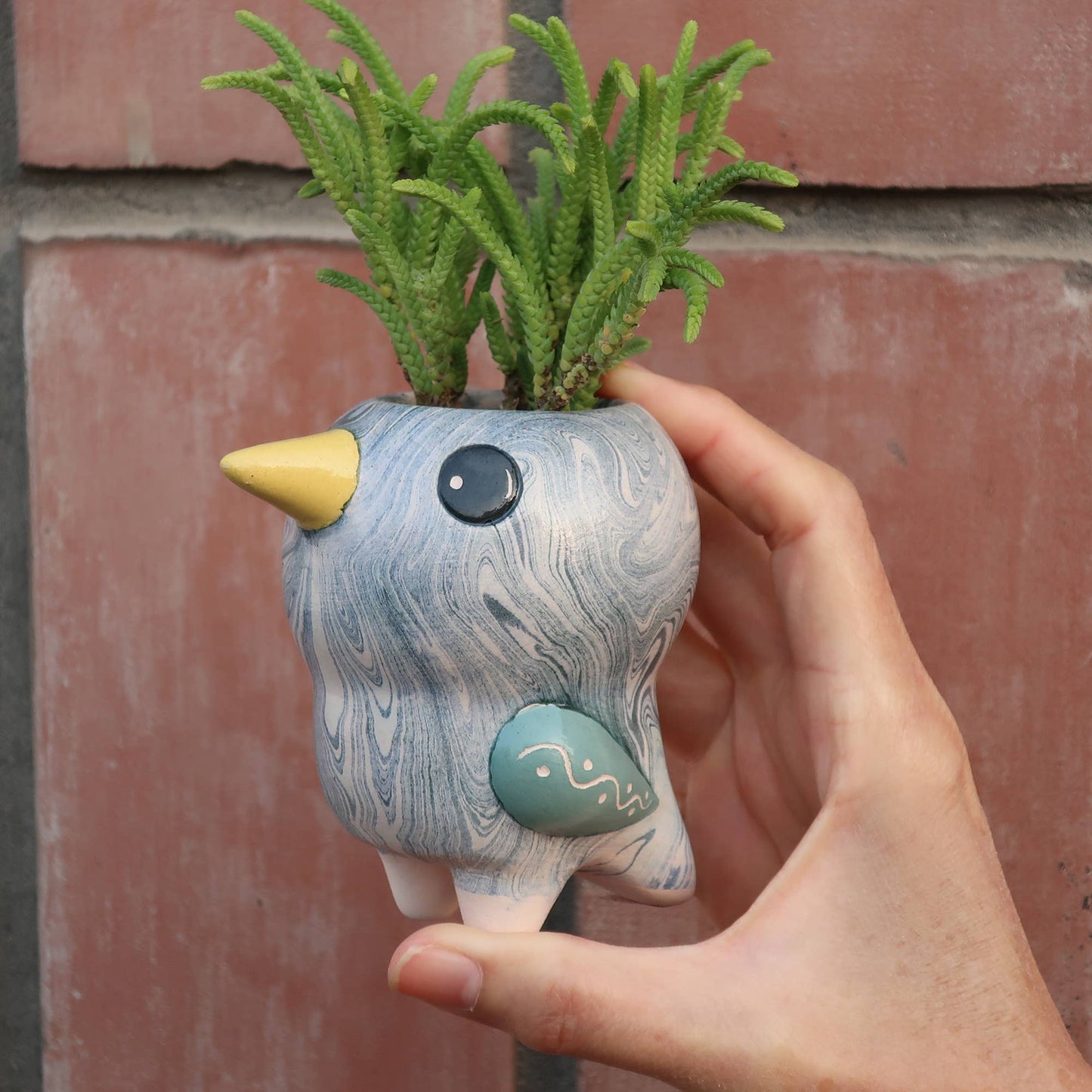 Marble Glazed Ceramic Plant Pot - Bird/Pio