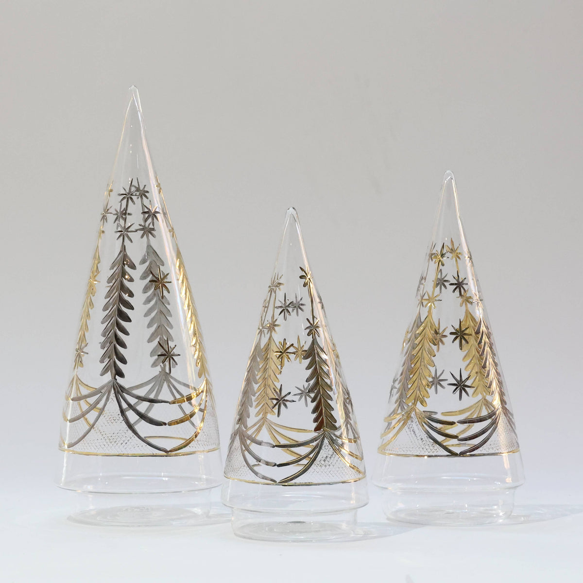 Blown Glass Christmas Tree - Engraved Silver & Gold