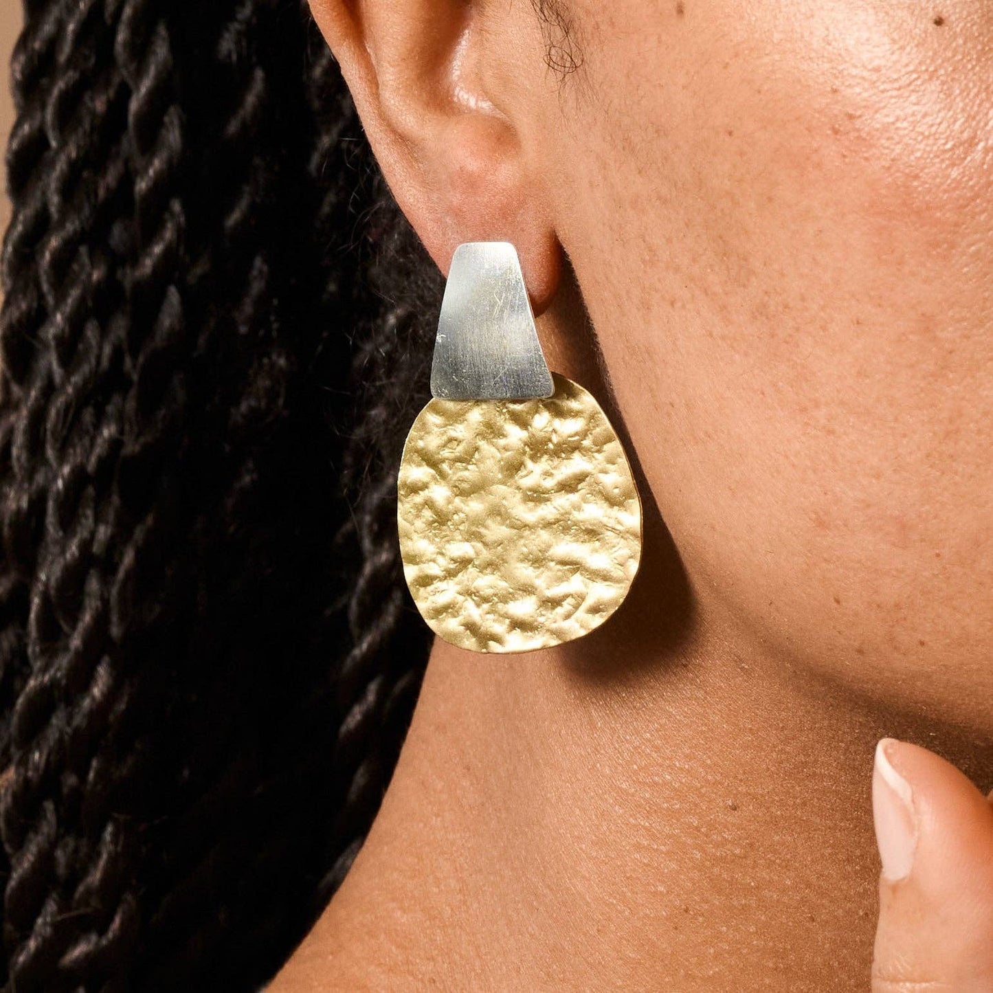 Kajal Hammered Brass Post Earrings