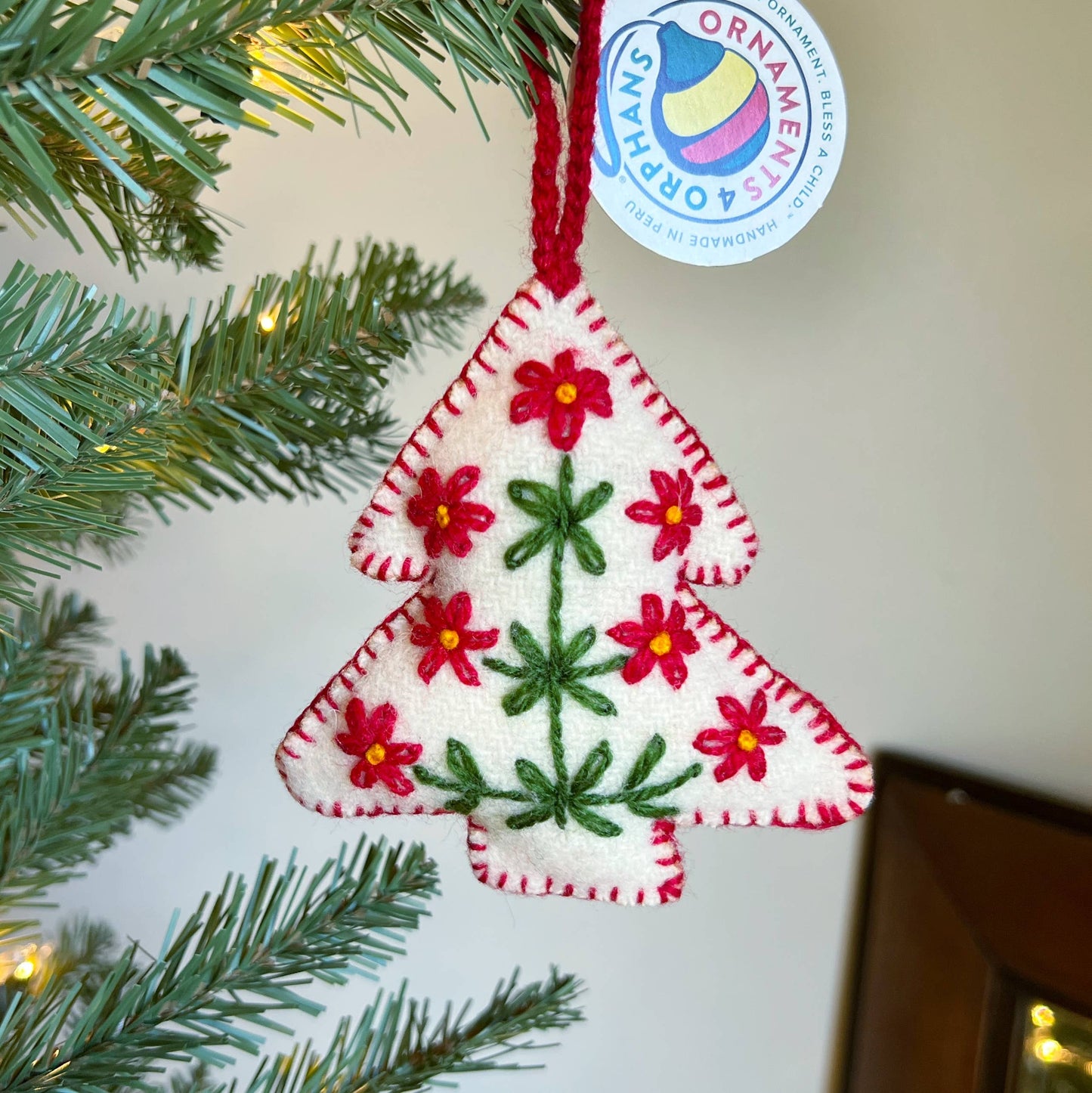 White Tree Embroidered Wool Ornament