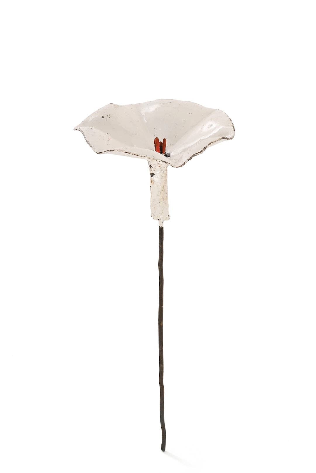 Small Metal Petunia Flower Garden Stake – White