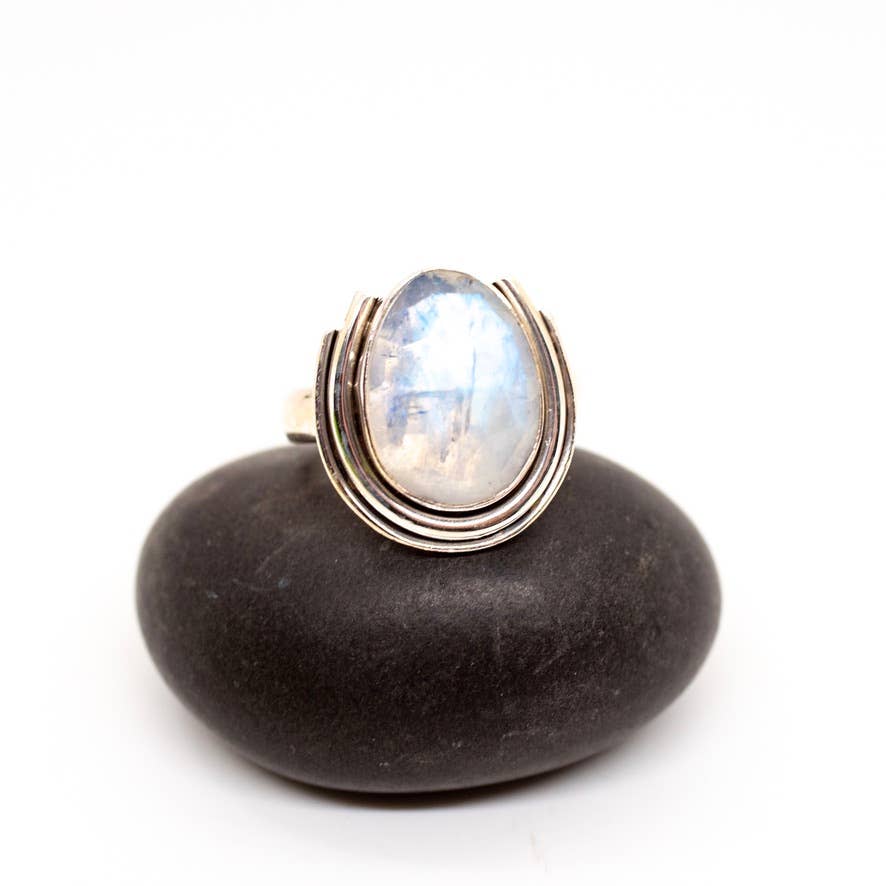Sterling Silver Moonstone Horseshoe Ring