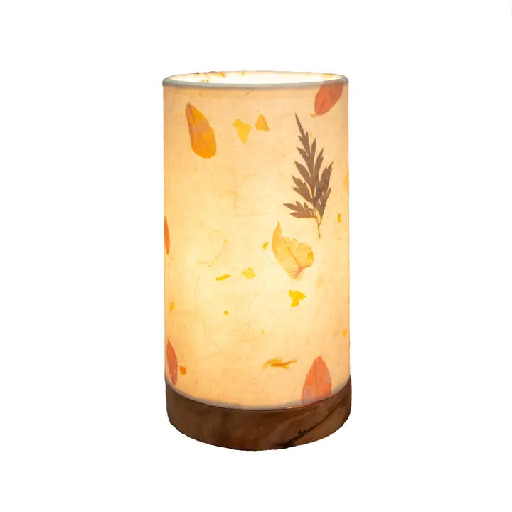MINI CYLINDER LEAF LAMP WOOD BASE NATURAL