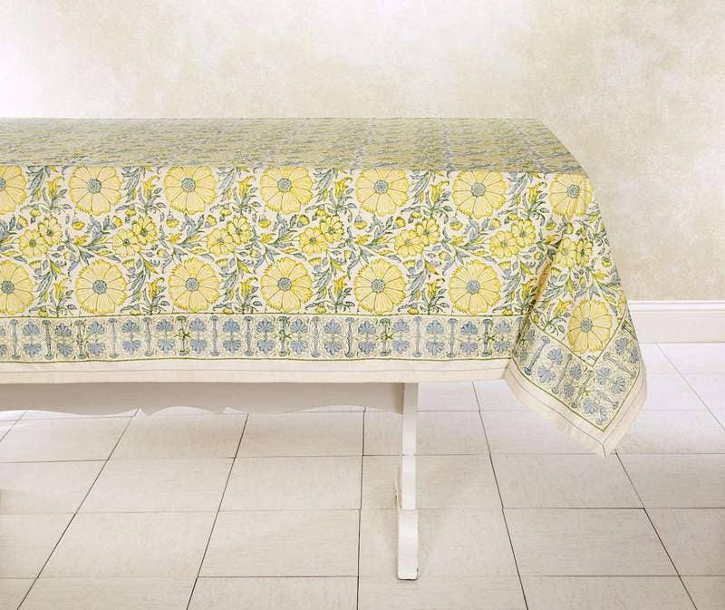 Hand Block Printed Cotton Tablecloth - Bloom Wheat