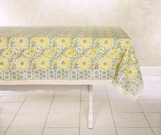 Hand Block Printed Cotton Tablecloth - Bloom Wheat