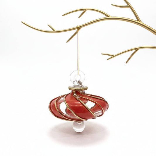 Blown Glass Small Ornament - Swirl Toupie: Red