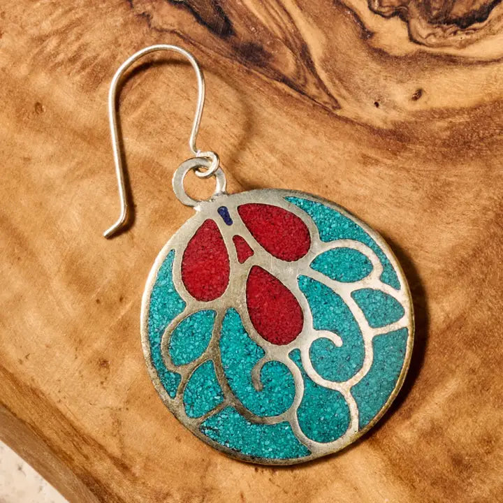 Mayura Tea & Red Dangle Earrings