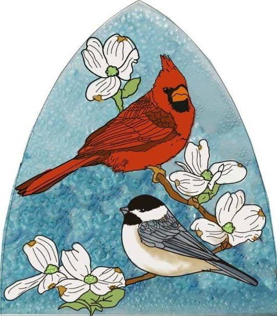 Cardinal With Chickadee Recycled Glass Ornament