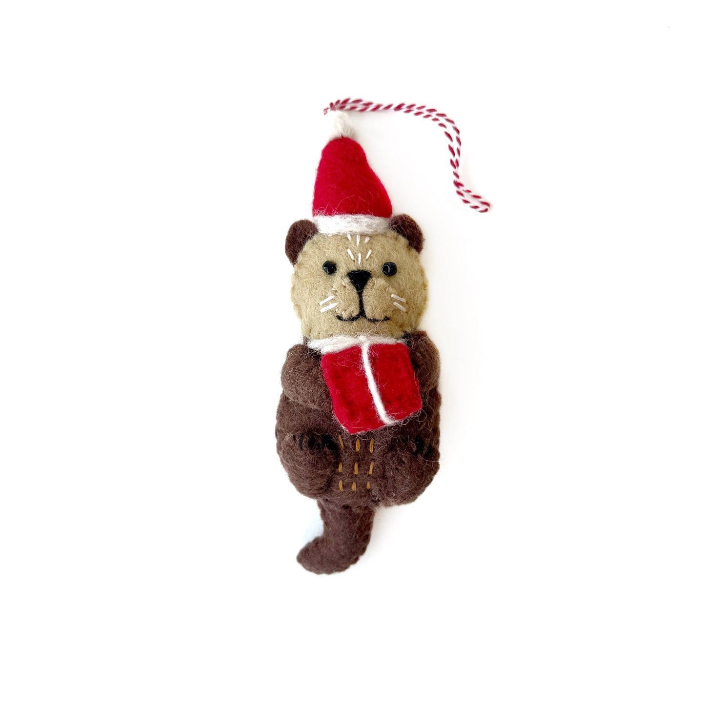 Otter w/ Santa Hat Felt Wool Ornament 